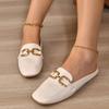 Women's 2024 Plus Size Metal Buckle Closed-Toe Fashion Half Slippers