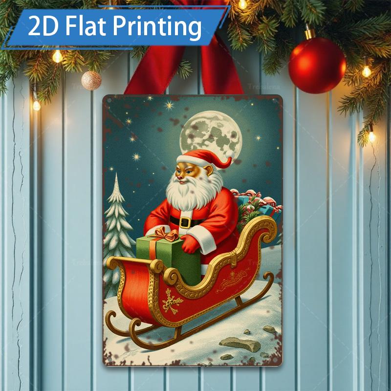 D FLAT pc Metal Sign Christmas Birds Santa Hat D Flat Print Metal Art