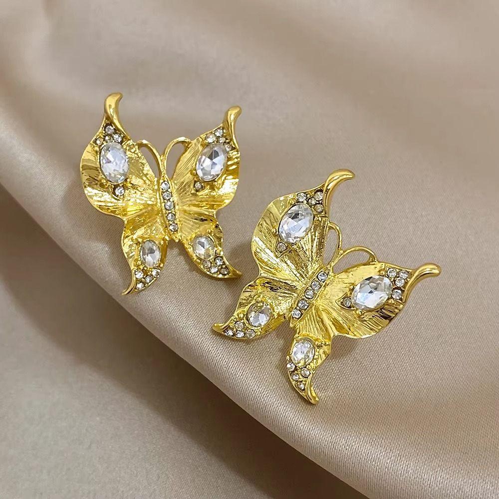 Vintage Butterfly Earrings Rhinestone Ear Studs Luxury Women Jewelry Accessory  Party
