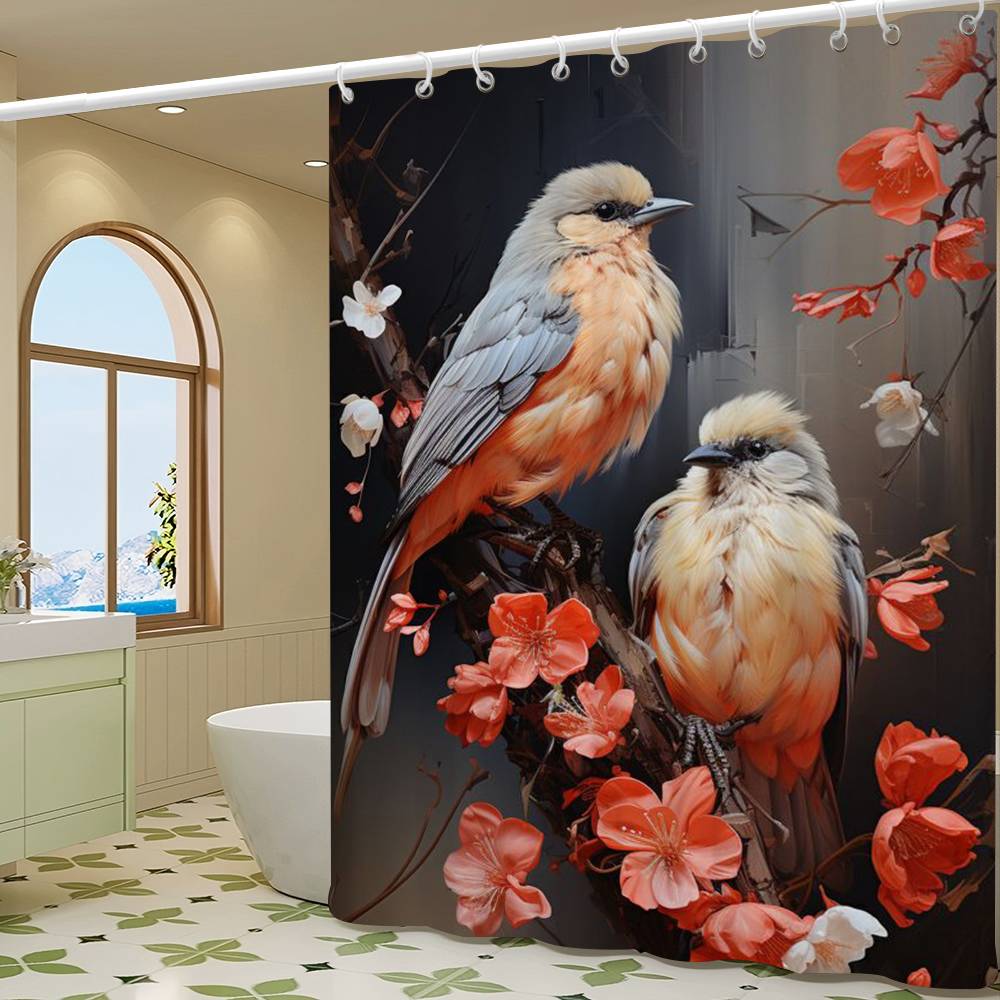Винтажные Птицы в Джунглях Цветы Холст Картина Простая Перегородка для Душа в Ванной Комнате Сухая Можно Стирать Легкая Непрозрачная Ванна