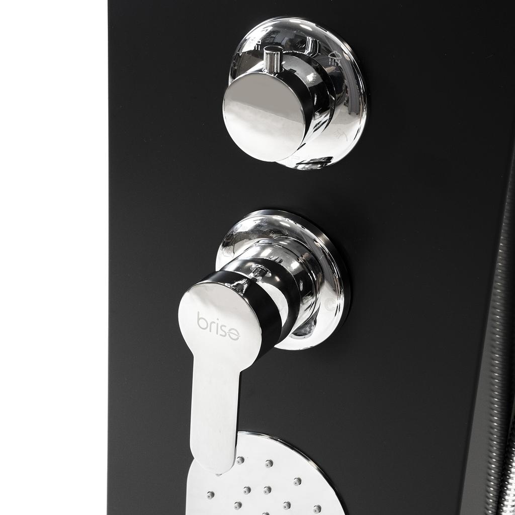 Shower panel faucet with hydromassage, rain shower, steel, matt black