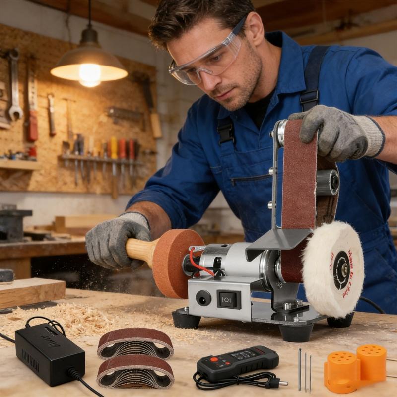 3 In 1 Mini Belt Sander Having 7 Speed Adjustable Polisher For Metal Wood Jewelry DIY Craft Projects Small And Practical Design