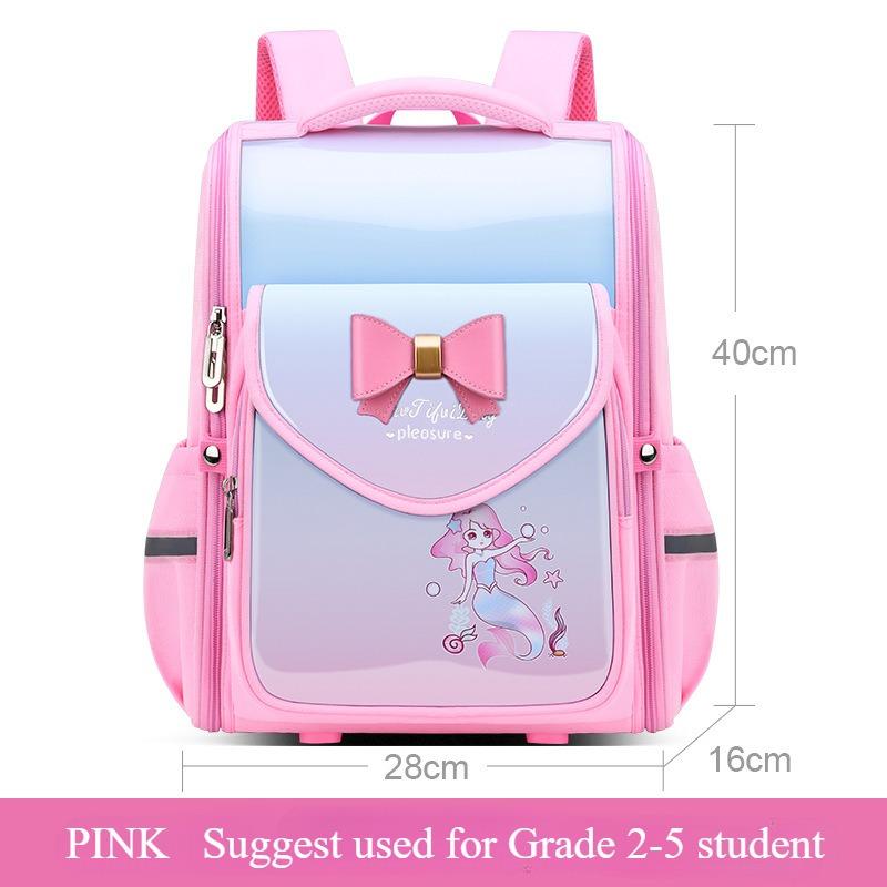 New Fashion Gradient Color Primary Student School Bags for Girls Grade 2-5 Exquisite Bow Cartoon Children Backpack Lightweight Portable Kid's Book Bag