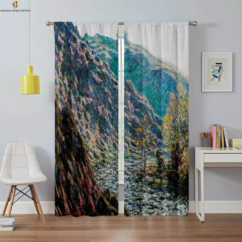 2 шт. плотных штор, пейзаж, картина маслом, 3D-печать, шторы, высококачественные, черные, шелковые, винтажные, декоративные шторы