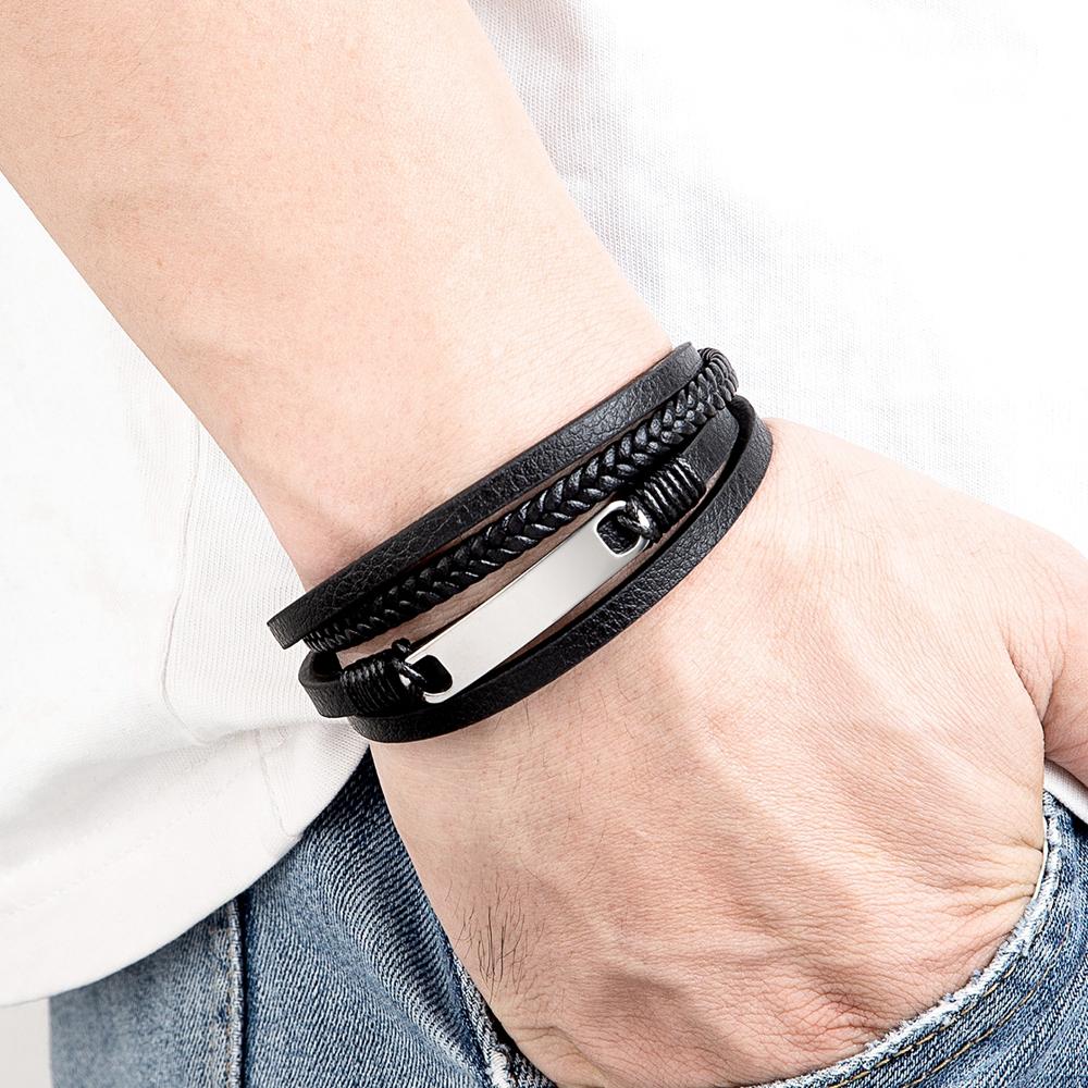 Multi-layer Braided Leather Wrap Bracelet Men Cool Trend Stainless Steel Casual Buckle Bracelet Jewelry Accessories Gift