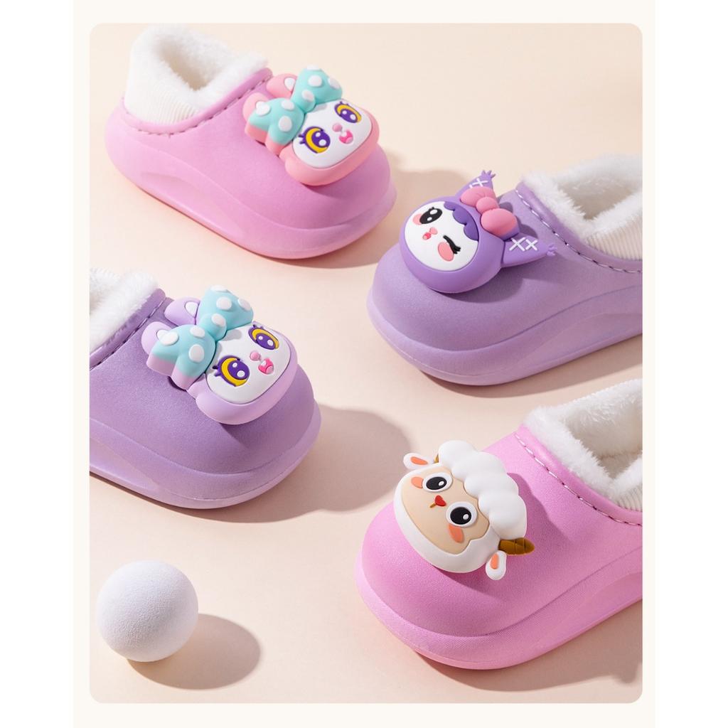 Winter Children's Cotton Shoes with Plush Insulation Cartoon Cotton Slippers for Boys and Girls, Cute Waterproof Fluffy Slippers