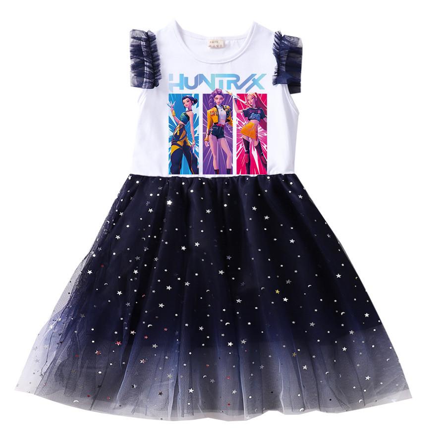 Детское платье для девочек, аниме, мультяшное, с принтом Руми, Зои, Миры, без рукавов, с оборками, повседневное, из сетки