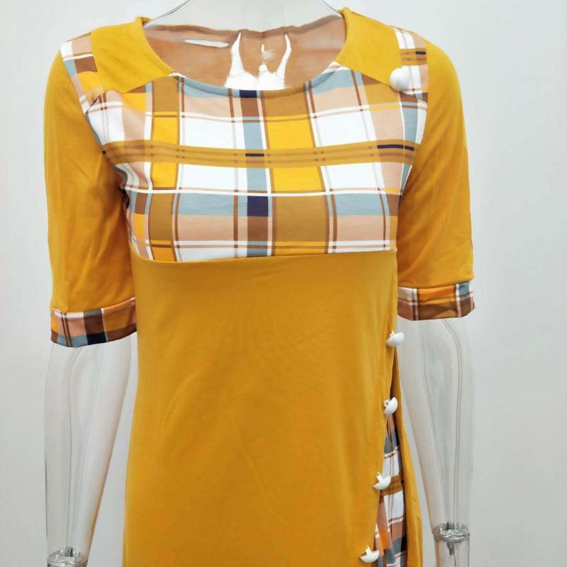 GMXIA Платье с круглым вырезом Collision Color Midi Sleeve Aregular Long Dresses