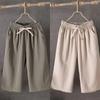 Women's Summer Cotton-Linen Loose Wide-Leg Crop Pants 216 - Plus Size