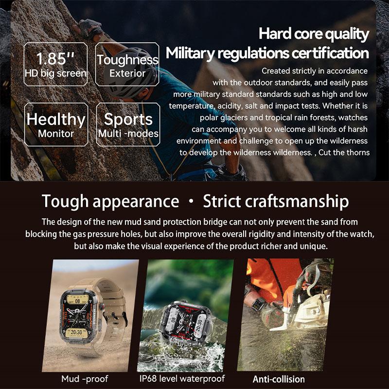 Прочные военные умные часы для мужчин для Xiaomi Android Ios Ftiness часы IP68 водонепроницаемые 1,85 дюйма Bluetooth звонки умные часы Новинка 2023 года