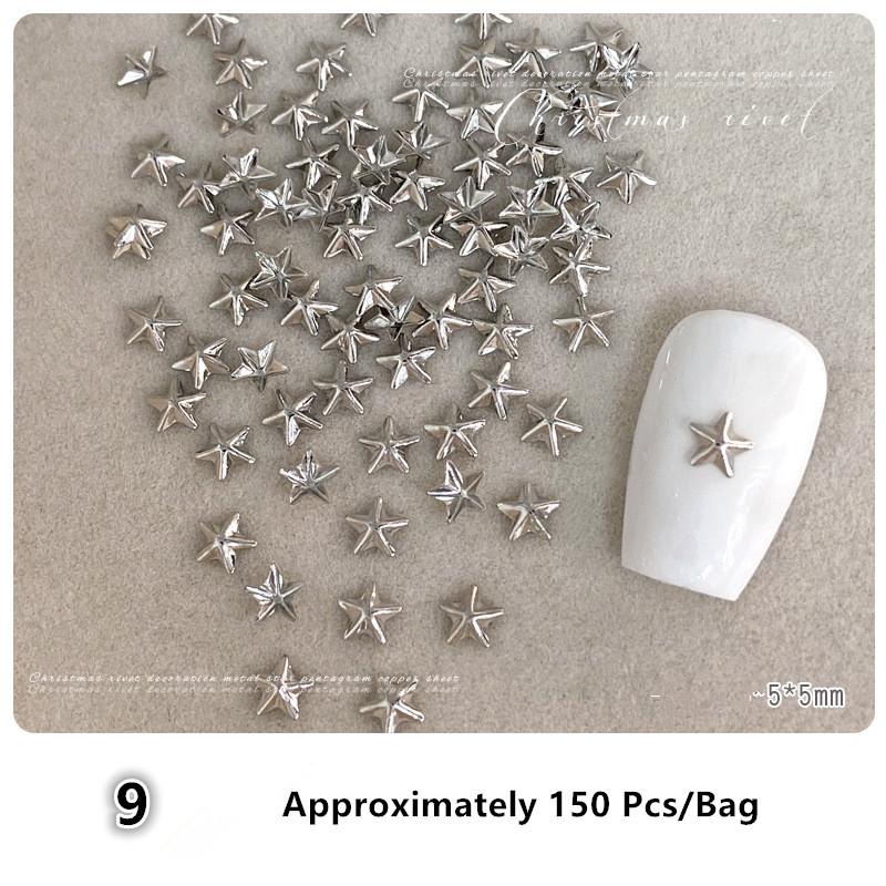 3D Сплав Пятиконечная Звезда Золото Серебро Бриллиант Украшение для Ногтей Роскошные Маникюрные Аксессуары Полая Звезда Нейл-Арт Искусство Заклепки Шармы