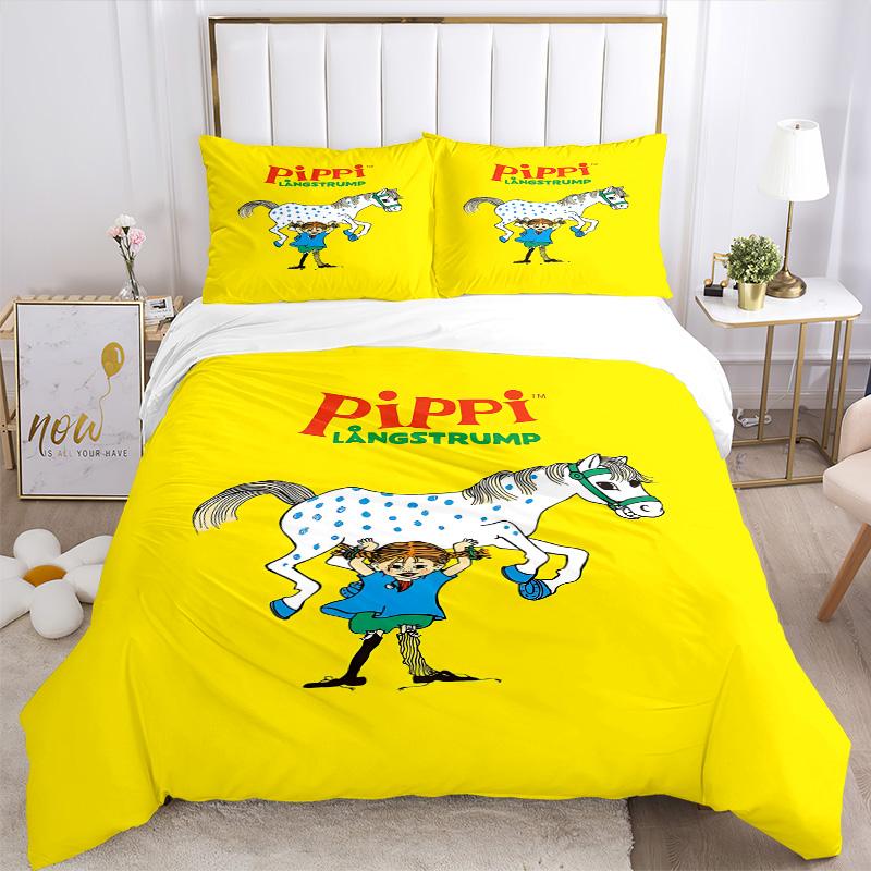 Pippi Långstrump Poster Print 3Pcs Bedding Set,Duvet Cover with 2 Bedro,Pillowcase Home Birthday Gift