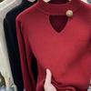 Весна и осень женская трикотажная нижняя рубашка с полым v-образным вырезом и длинными рукавами, сексуальный однотонный низ, универсальный трикотаж, внутренние топы