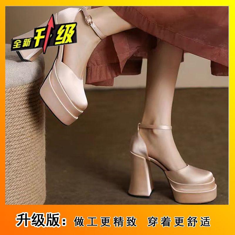 Небольшие толстые каблуки-бублики водонепроницаемые туфли Мэри Джейн на высоком каблуке 2024 года осень новые 12 см свадебные туфли свадебный артефакт