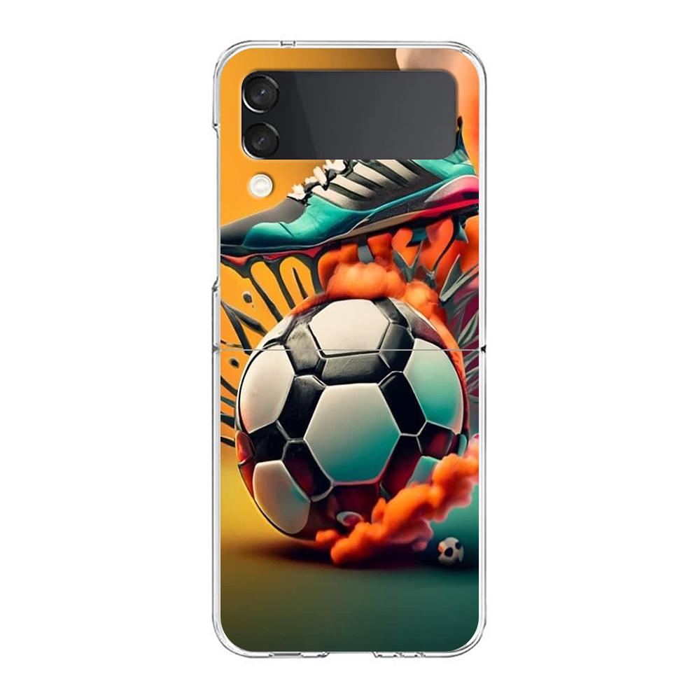 Спортивный чехол для телефона из твердого ПК с футбольным дизайном для Samsung Galaxy Z Flip 6 5 4 Прозрачная крышка для Galaxy Z Flip 3 Ударопрочные Fundas Capas