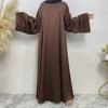 Dubai Hot Sale Solid Color Lace-Up Satin Muslim Dress (Large Size) - 6622
