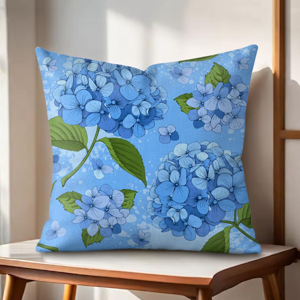 Hydrangea Cushion Cover Natural Linen Organic Fabric DoubleSided Printing Couch Pillow Covers Home Decor Gift