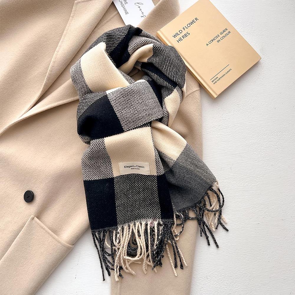 Double Sided Cashmere Shawl Tassel Scarf Windproof Wrapped Scarves Winter Women's Plaid Long Knitted Scarf Hijab Stole