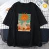 2025 Tarot Card Art The Sun Male Cotton T Shirt High Street Vintage Clothing Breathable Casual O-Neck Short Sleeve Mens Cotton