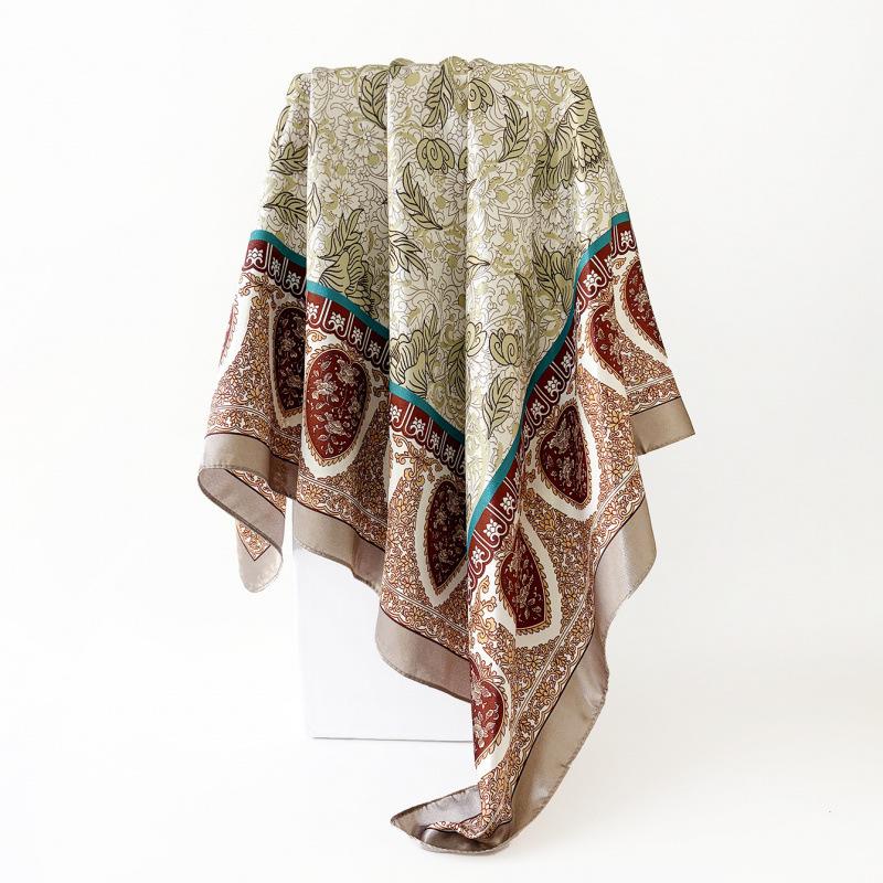 1116 New 91cm Retro Cashew Nut Silk Scarf Headscarf Women's Satin Large Square Scarf Wholesale