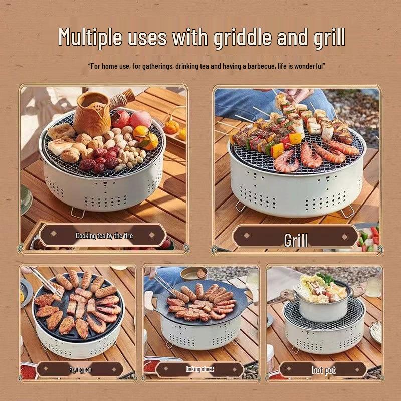 Уличный угольный гриль с круглой решеткой для барбекю для дома, заваривания чая, кемпинга и использования в качестве отопительной печи