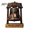 Halloween Theme Gifts Vintage Wooden Bell Decor, Rustic Farmhouse Shelf Sitter with Showcase Ornaments Metal Wood Stand, Tabletop Centerpiece