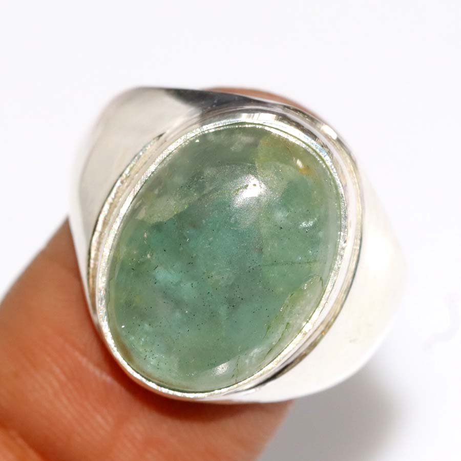 Fine Finish Aquamarine Man'S 925 Silver Plated Ring US 8 Statement Jewelry k8n95