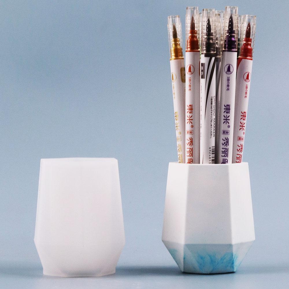 Hexagon Diamond Vases Silicone Molds for DIY Plaster Concrete Pen Holder Planter Mould Home Decor Ornament Handmade Gift