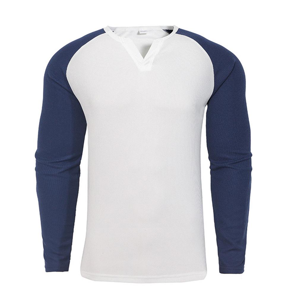 Мужская футболка с V-образным вырезом, цветная блочная, с длинным рукавом, повседневная, спортивная, облегающего кроя, топ