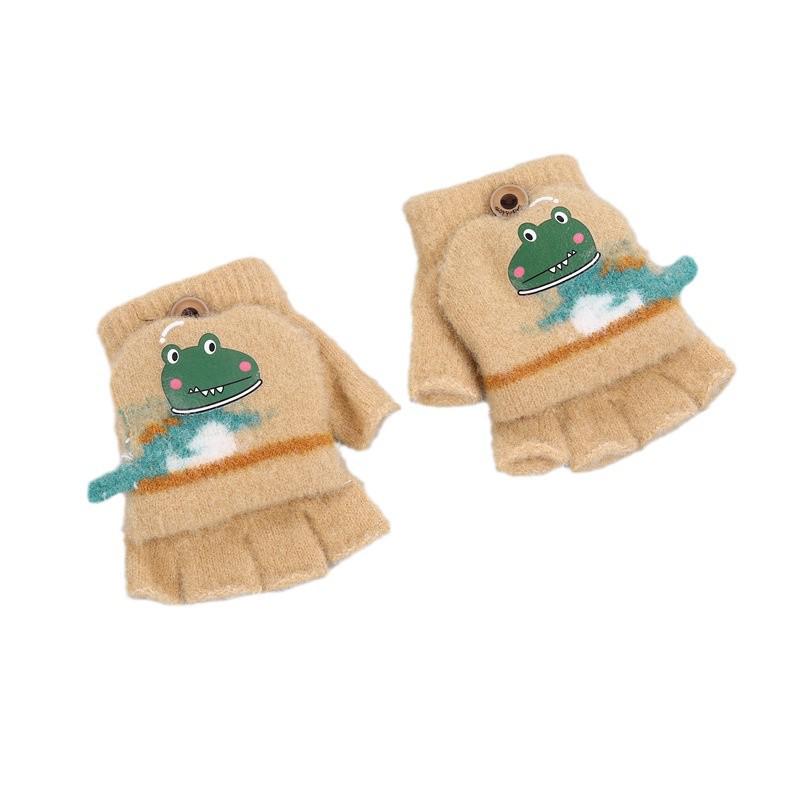 Детские шерстяные варежки-митенки с динозаврами - Теплые, с открытыми пальцами, для малышей