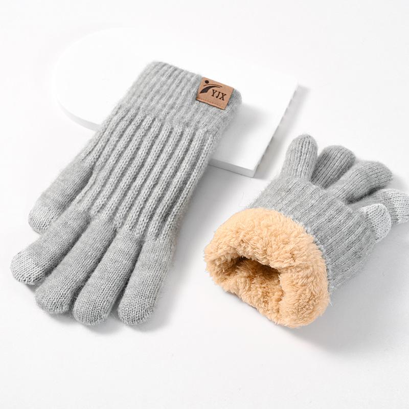Зимние теплые перчатки с двойным слоем толстой шерсти и вязаными внутренними перчатками из арктического бархата