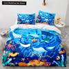 Подводный мир King Queen Пододеяльник Мультяшный океан Животные Комплект постельного белья для детей Рыбы Коралл Морская жизнь Мягкий полиэстеровый пододеяльник