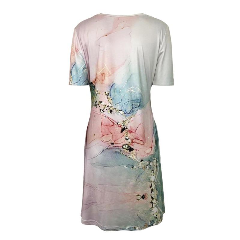 Summer Women's Dress Printed Short Sleeve Round Neck Midi Dresses