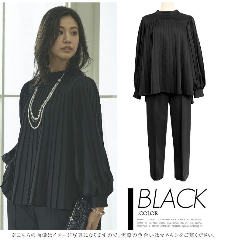 Louet плиссированные расклешенные топы брючный костюм костюм для мам брючный костюм церемониальный костюм повседневный формальный большой размер комплект с длинным рукавом для поездок на работу деловой офис 4L черный [Louis