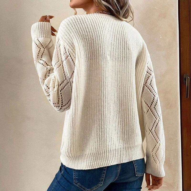 Женский осенне-зимний свободный повседневный свитер с V-образным вырезом и кружевом