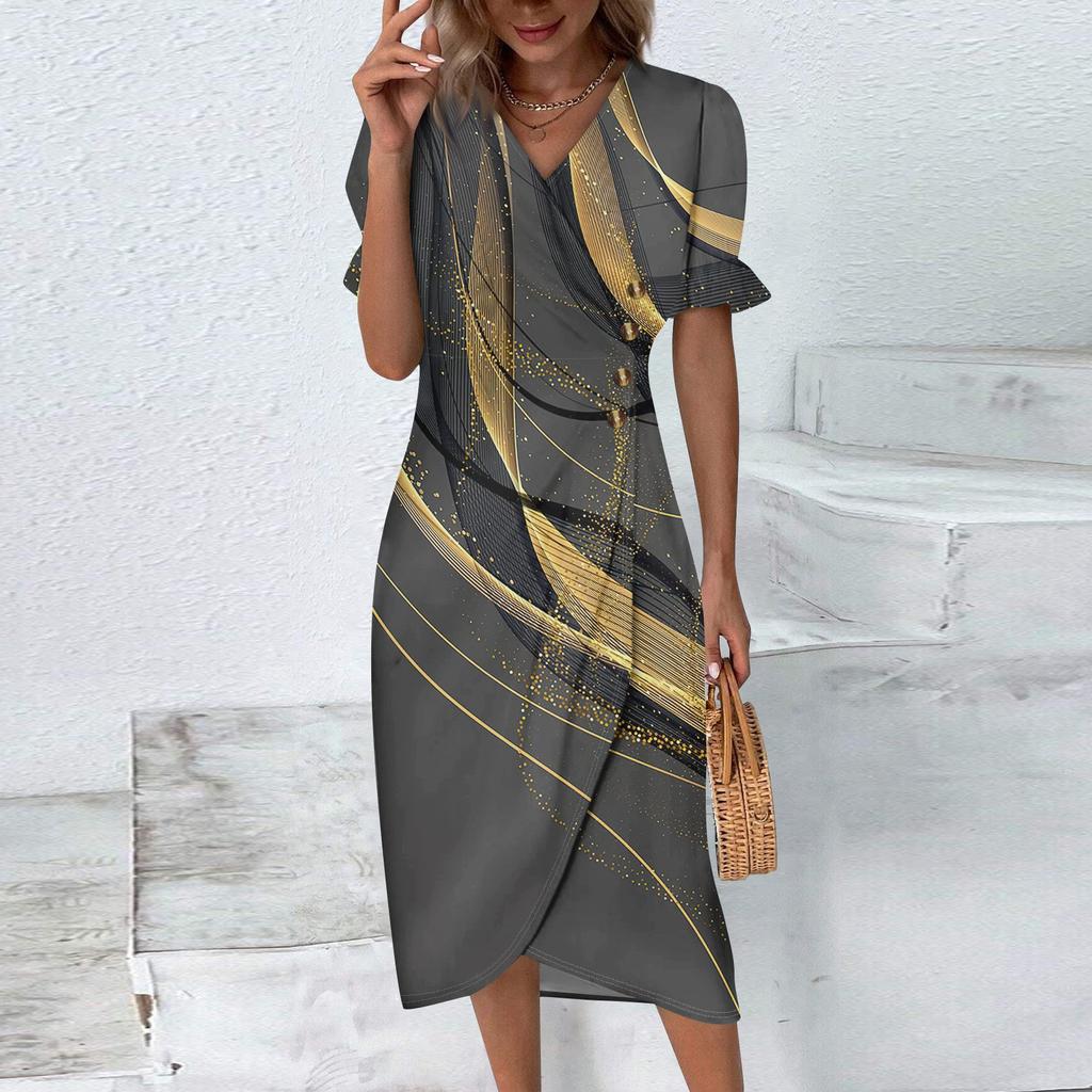 Пляжные платья для женщин, весна-лето, элегантное платье с запахом и V-образным вырезом в стиле бохо, струящееся гавайское платье макси с рюшами