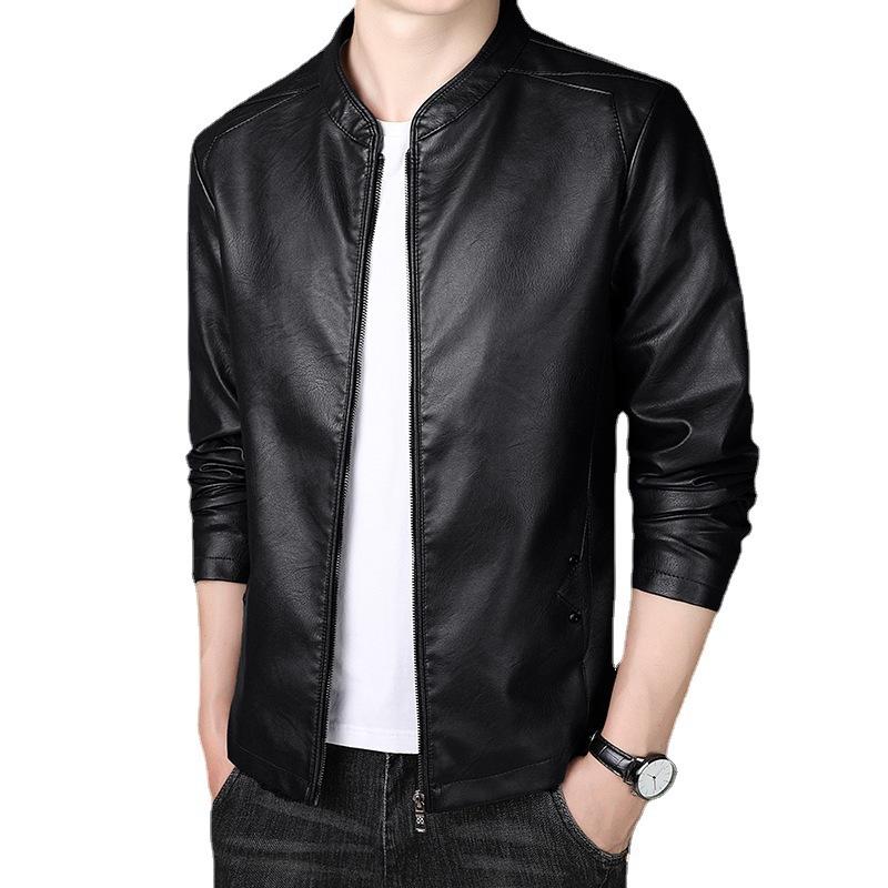 Leather Jacket Men's Korean Version Men's Autumn and Winter Coat Slimming Trend New Leather Jacket Youth Top Trend