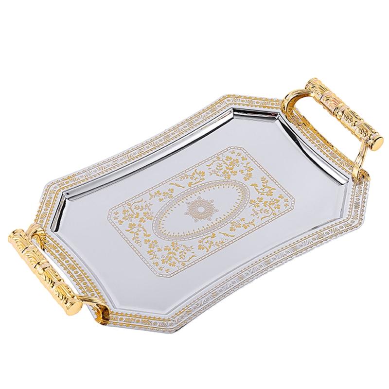 Лоток для хранения из нержавеющей стали 594C с ручкой, изящный узор, принадлежности для сервировочной тарелки для дома, ресторана, кафе, магазина, бара, декор