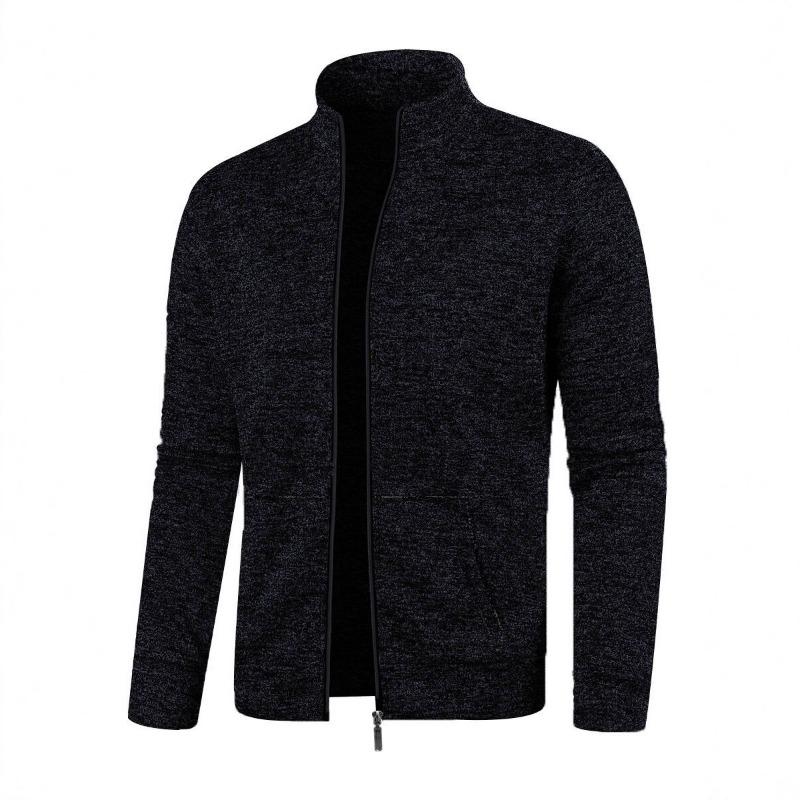 Осень и Зима Мужской Длинный Вязаный Свитер на Молнии Рукав Тонкий Бархатный Модный Топ Свитер Куртка