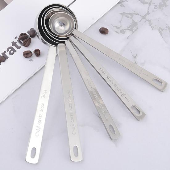 Stainless Steel Measuring Spoon Long Handle Coffee Scoop Spoon Tablespoon 5ml 10ml 15ml 20ml 30ml Cooking Measurement Tool for Ground Coffee