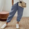 Women Casual Pants Solid Color Loose Fit Long Trousers Elastic Waistband Adjustable Drawstring Pants with Pockets