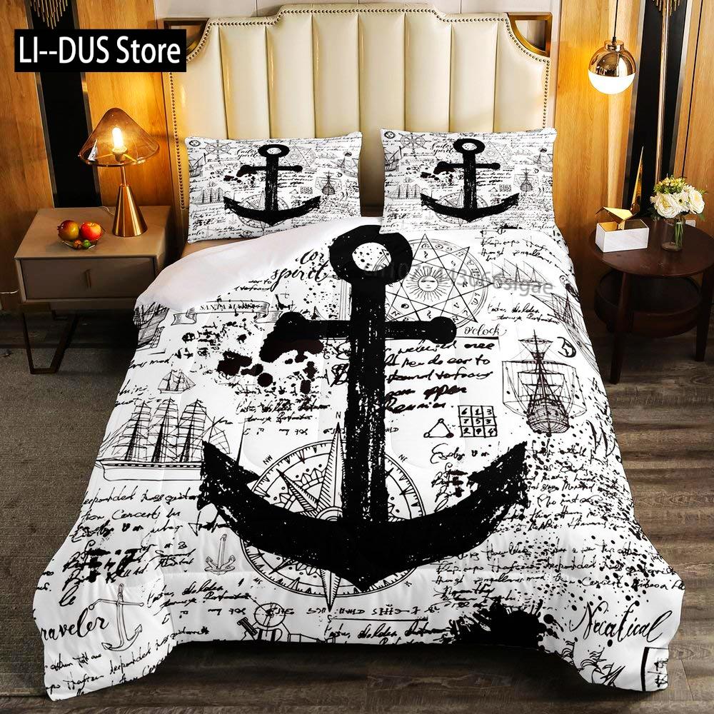 Nautical Bedding Set Twin SizeNautical Sailboat Bed for Boys TeensOcean Sailing Anchor Comforter Cover 3 Pieces Room Decor