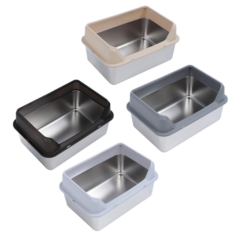 Туалет для кошек из нержавеющей стали с верхним входом, защитой от брызг, большим высоким бортиком и совком