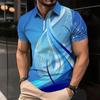 Men's Shirt Polo Casual Zip Short Sleeve Fashion Casual Zipper Summer Spring Regular Fit 3D Green Curve Print Shirt