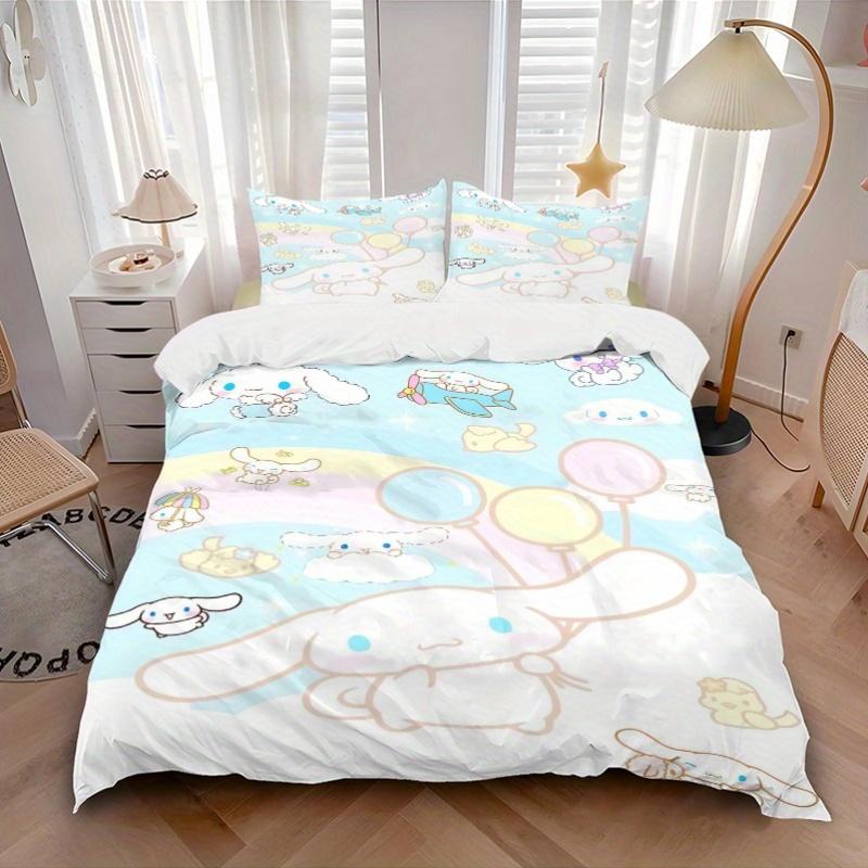 3pcs Sanrio Cinnamoroll Rainbow & Balloon Pattern Printed Quilt Set - Includes 1 Quilt Cover and 2 Pillowcases, Machine Washable - Suitable for A