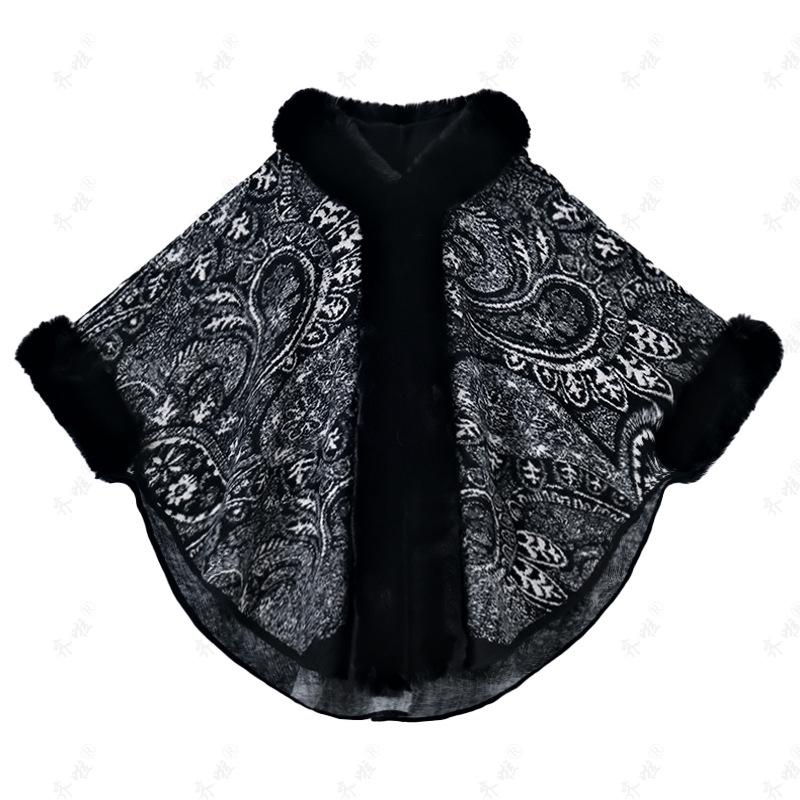 Теплая шаль из искусственного меха с принтом в стиле бохо для женщин. Мягкая, удобная и стильная накидка-пончо с большой накидкой с капюшоном. Роскошная меховая накидка для вечерней вечеринки.