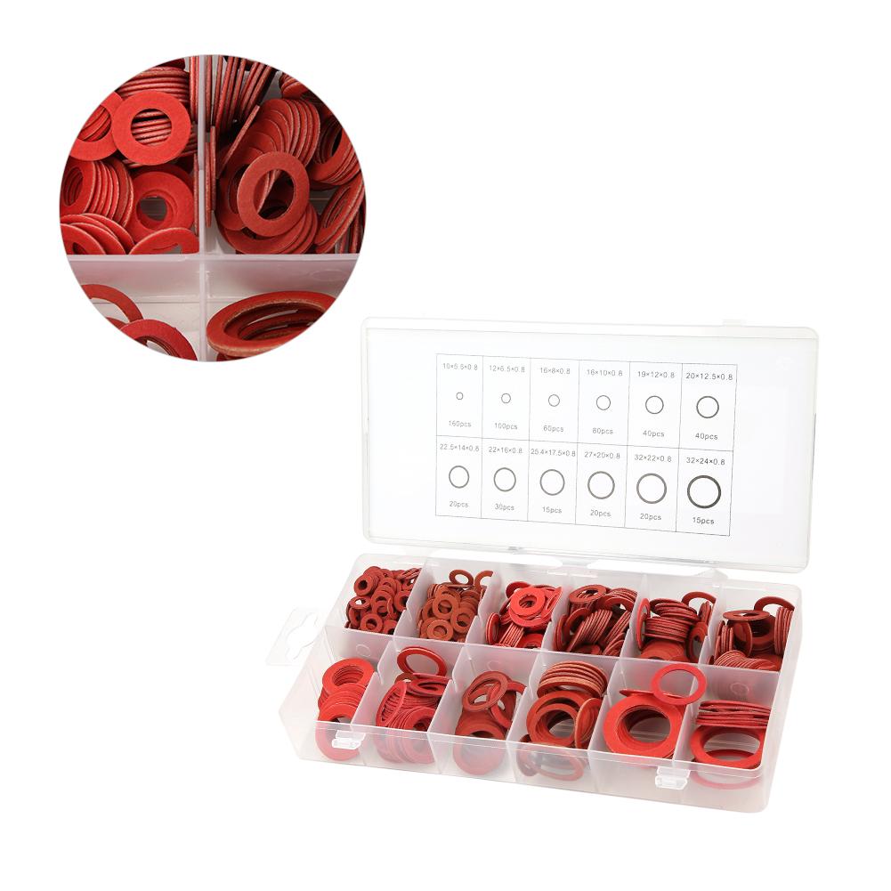 12 Размеров Красная Стальная Бумажная Плоская Шайба Набор Изоляционная Шайба Разнообразный Набор с Коробкой Изоляционная Шайба Разнообразная