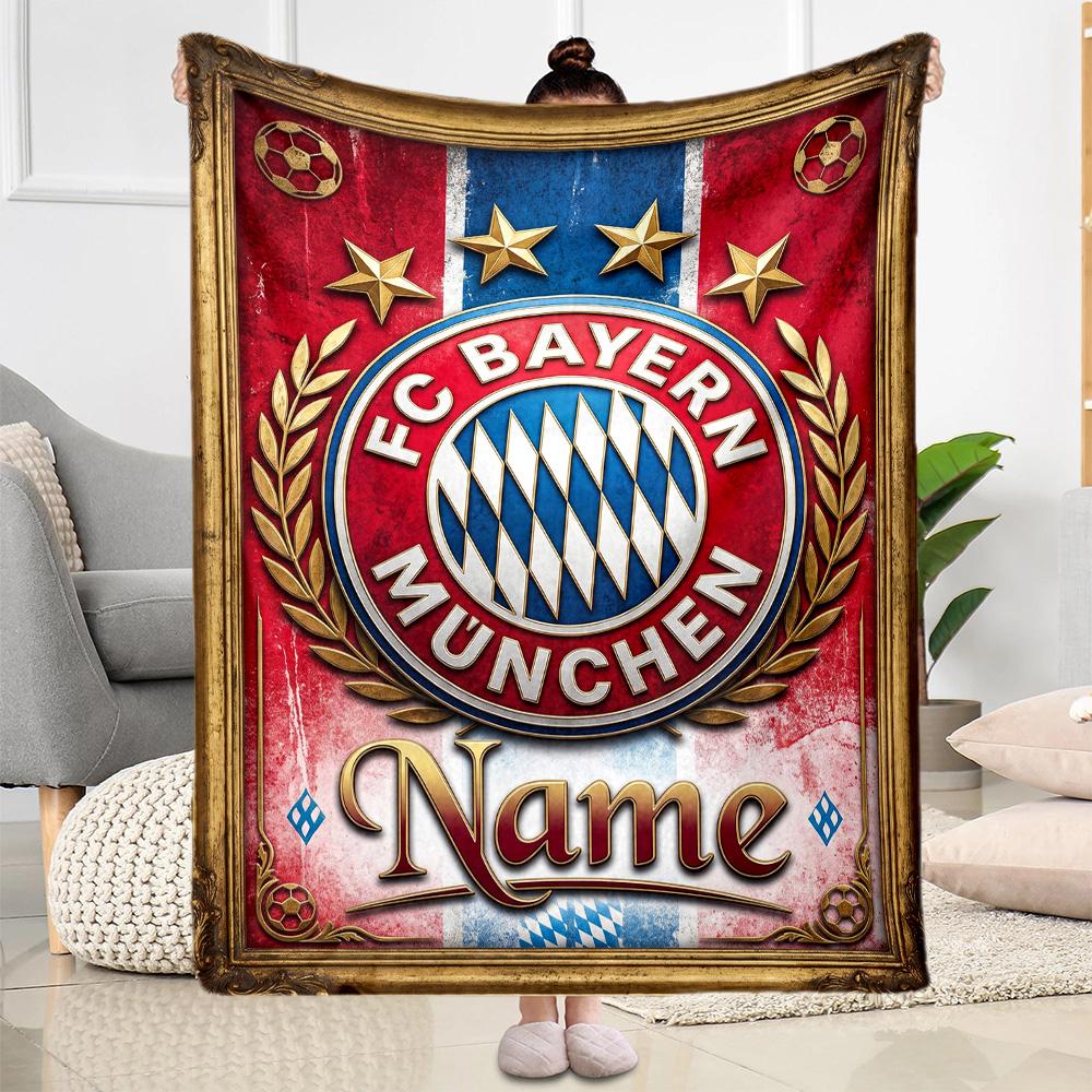 Bayern Munich Soccer Poster Personalized Name Blanket Throw Customizable Blanket Ultra-Soft Throw For Nap Chair Sofa Office Chair