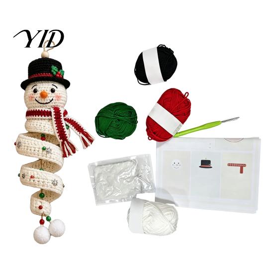 Festive Yarn Crafts Crochet Doll Spiral Ornament DIY Kit, Holiday Craft Set with Project Soft Yarn, Beads, Christmas Tree Hanging for Window
