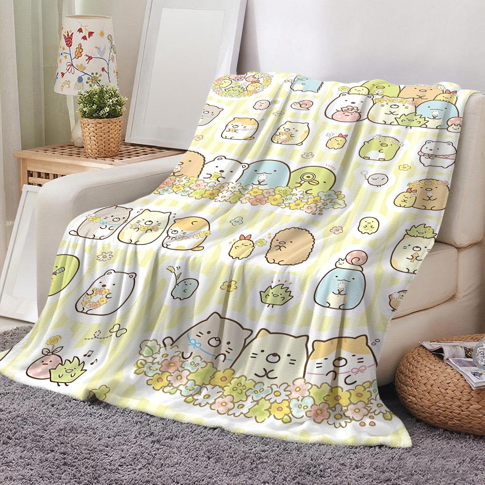 S-Sumikko Gurashi Anime Throw Flannel Throw Blanket: Soft Kid-Friendly Warm Anti-Static All Season Washable Couch Bed Home